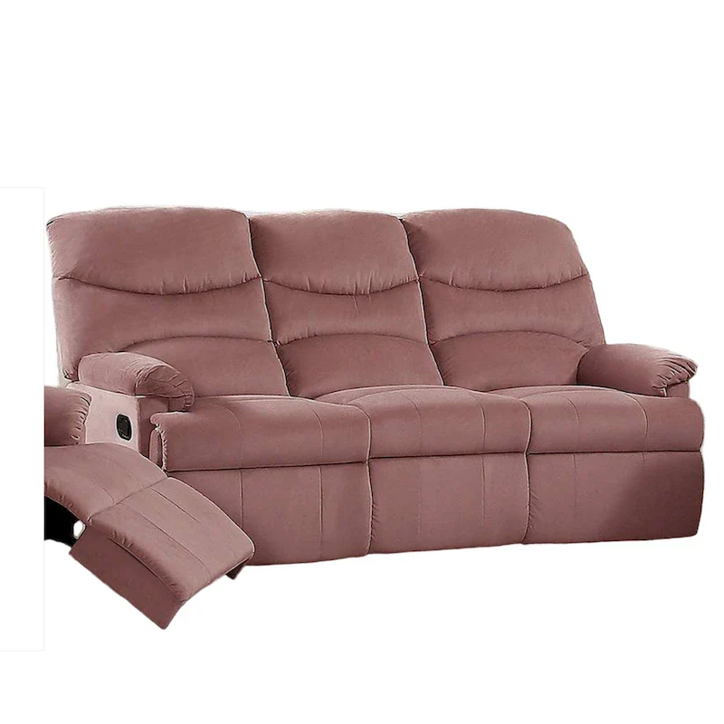Karry Manual Recliner Sofa, Blush Pink Velvet, Solid Wood, 73 Inch