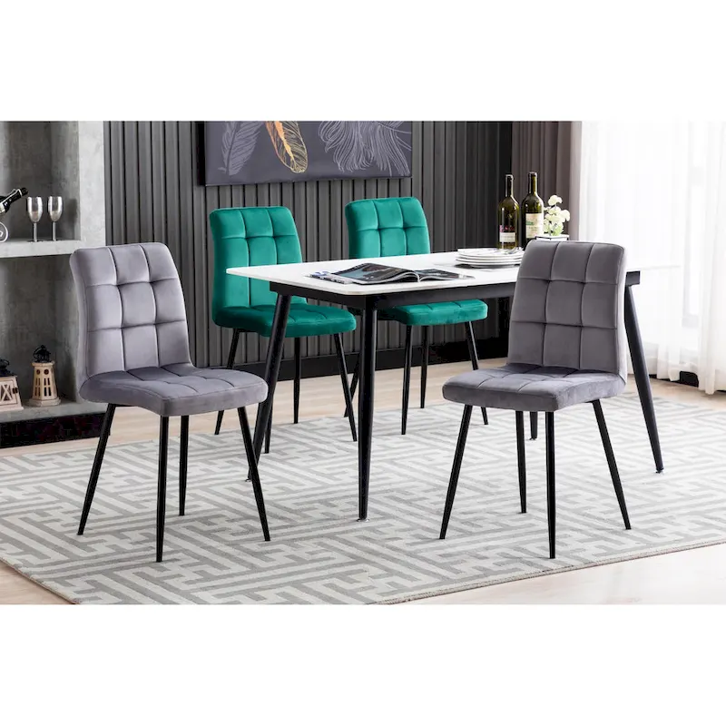 Velvet Dining Chair, Mid-Century Style, Set of 2 (Pink / Black / Green / Grey / Blue)