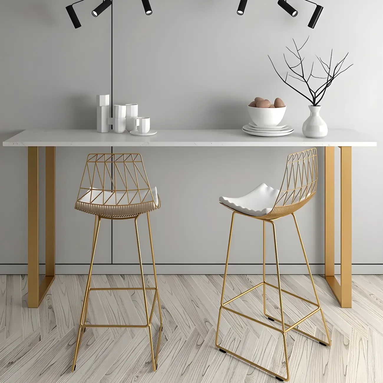 Black Rectangle Marble Tall Bar Table Gold Base