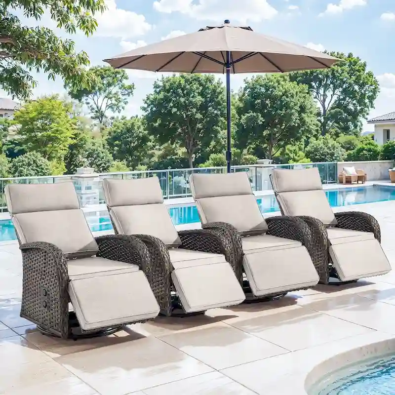 Pocassy 4PCS Versatile Outdoor Recliner Chair with Beige Cushion