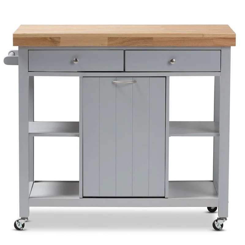 The Gray Barn Muckross Farmhouse Grey Wood Kitchen Cart