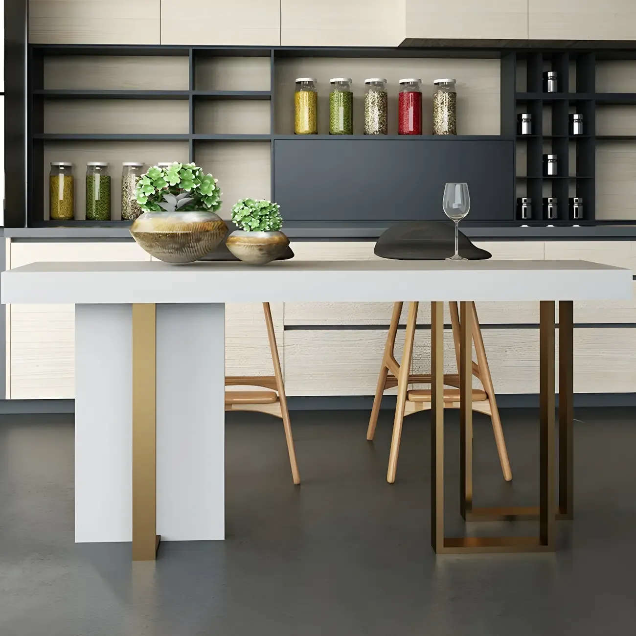 Glam White Faux Marble Gold Legs Bar Tables