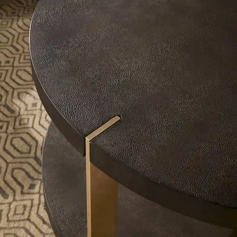 Gold Metal Dark Brown Faux Shagreen Round Table