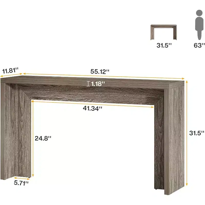 Lantine Farmhouse Console Table, 55-Inch Wooden Sofa Table with Storage for Entryway, Foyer, Hallway, Living Room, Easy Assembly (Gray)