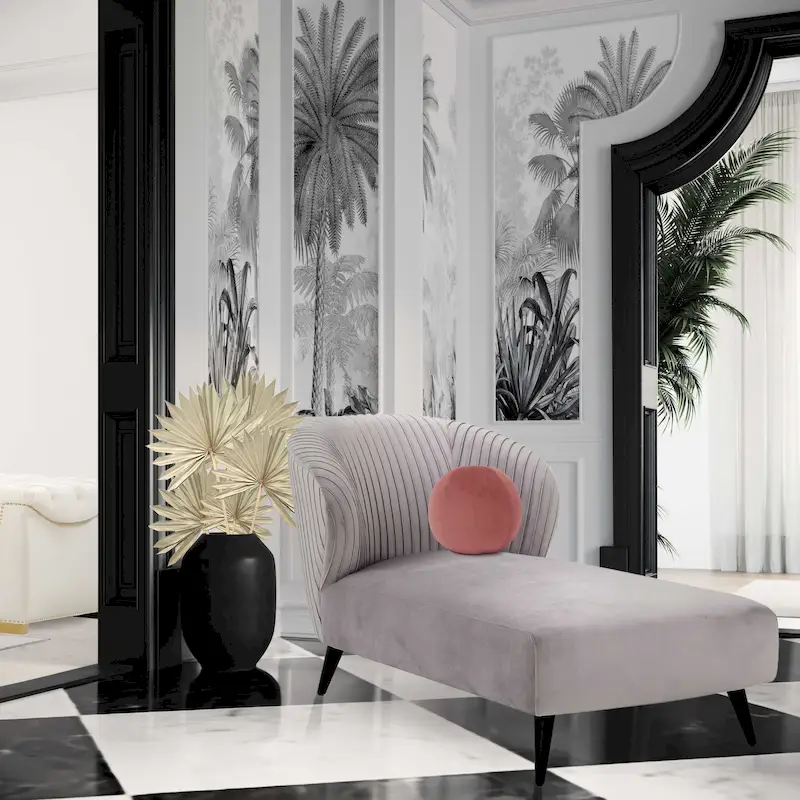 Pleated Velvet Upholstered Chaise Lounge – Modern Accent Lounger