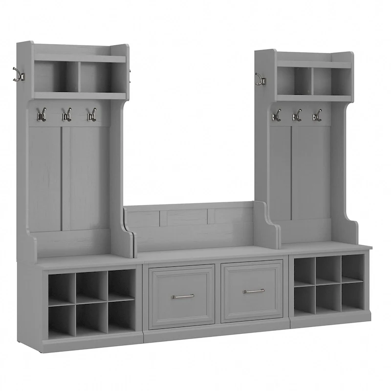 Entryway Hall Tree & Shoe Bench Set, White Ash/Gray/Brown/Black, Single