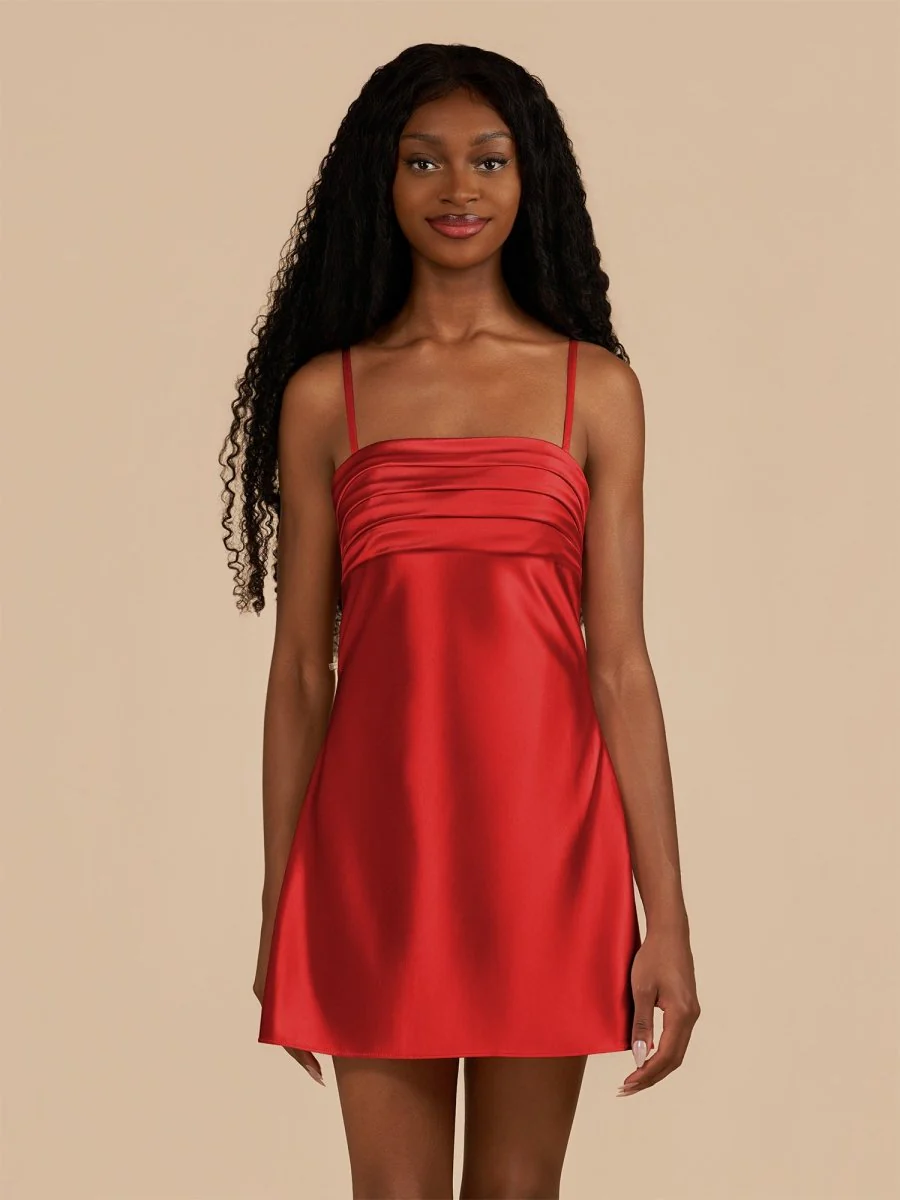 Red - Sheath Spaghetti Straps Satin Homecoming Dress