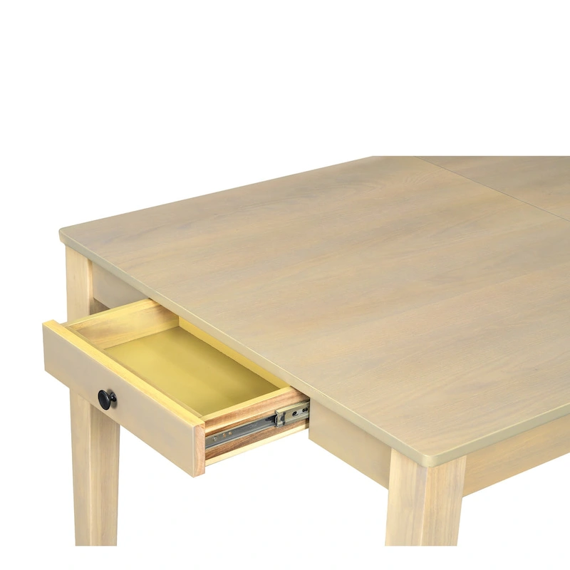 7 Pcs Dining Table Set, Solid Wood Table and Chairs Set with Extendable Dining Table, 2 Drawers and 6 Upholstered Chairs