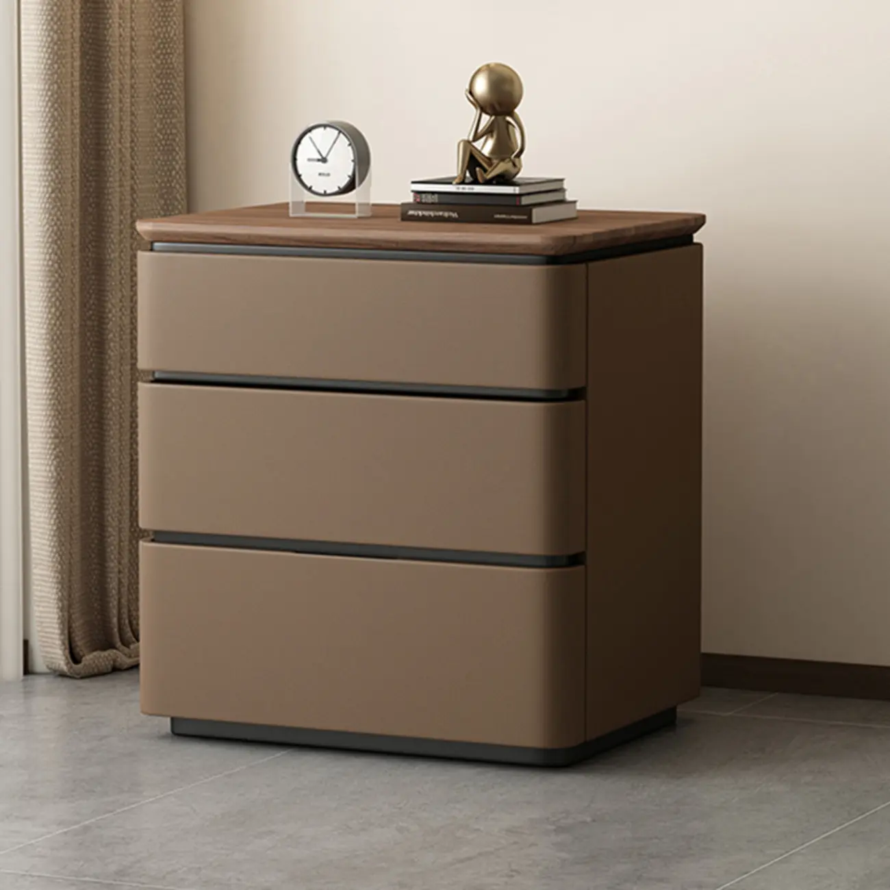 Modern Narrow Wooden Nightstand with 3 Drawers