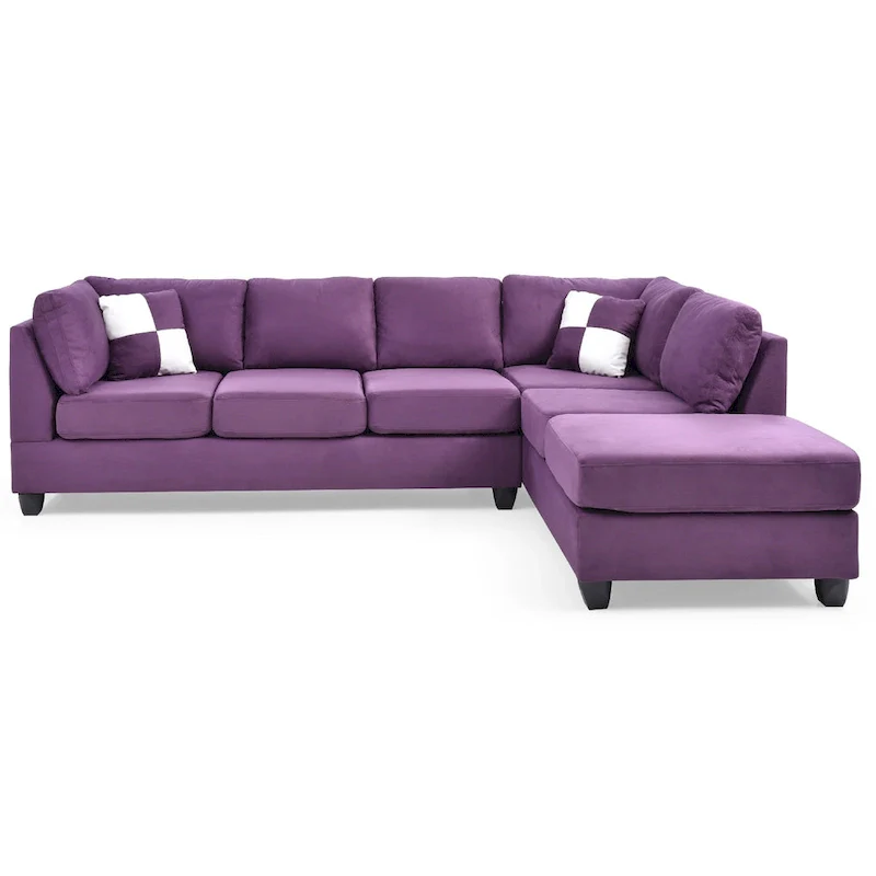 Reversible Microsuede 4-Seater Sectional Sofa with Throw Pillows – Purple