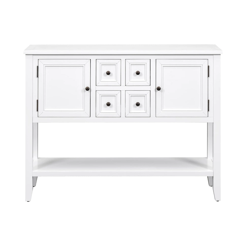 White 4-drawer Buffet Sideboard Console Table with Bottom Shelf