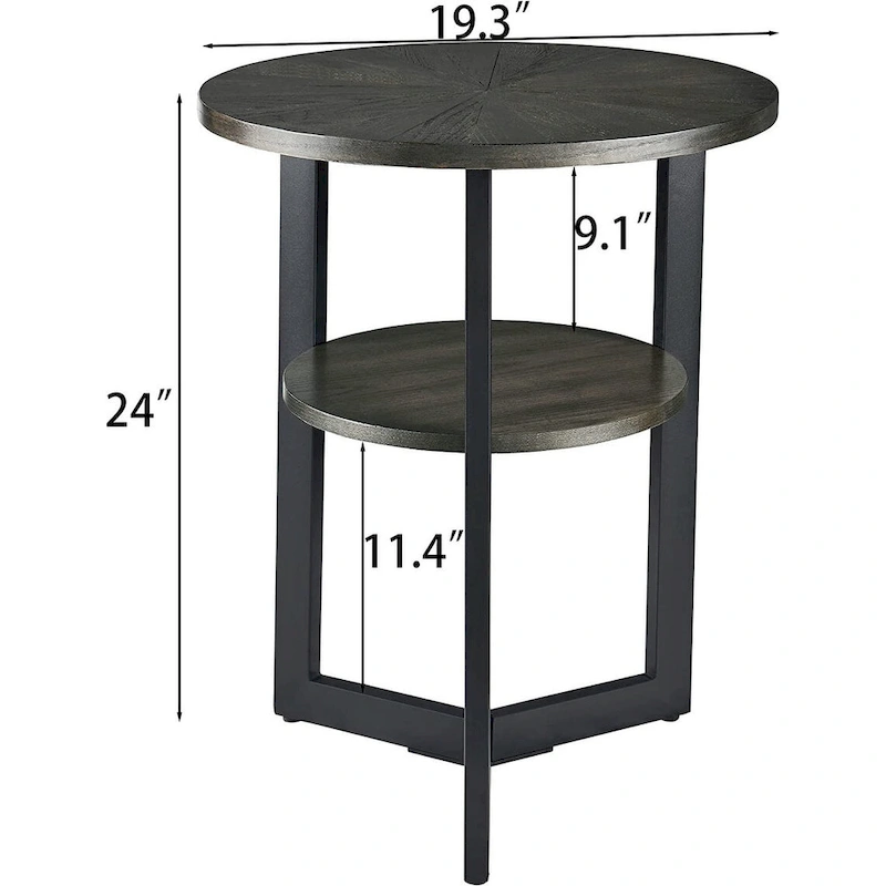 End Table Solid Wood 2-Tier Circle Side Table Nightstand - 19'3 x 24