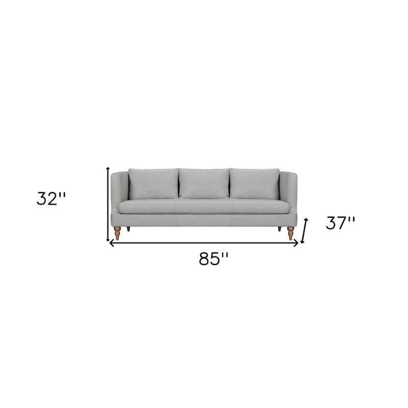 HomeRoots 85 Gray Leather Sofa With Brown Legs