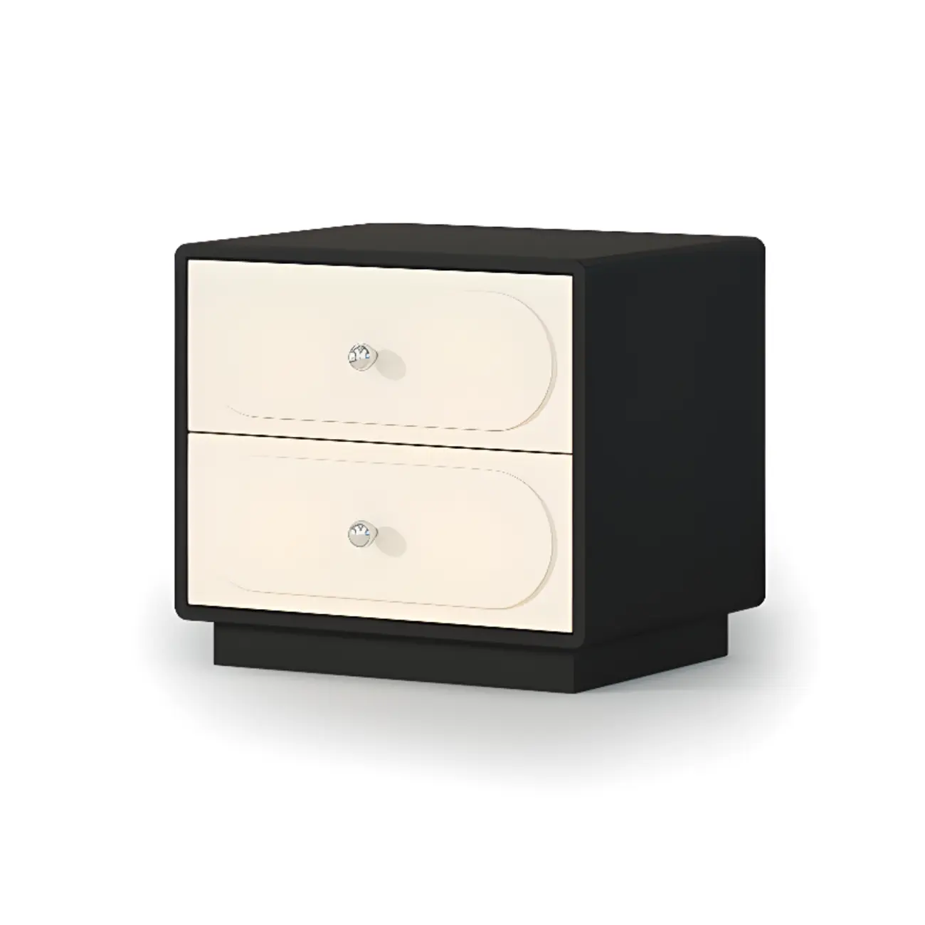 Modern Black White Leather Wood 2-Drawer Nightstand