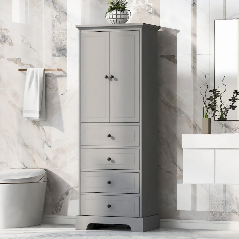 Storage Cabinet with 2 Doors and 4 Drawers for Bathroom Office