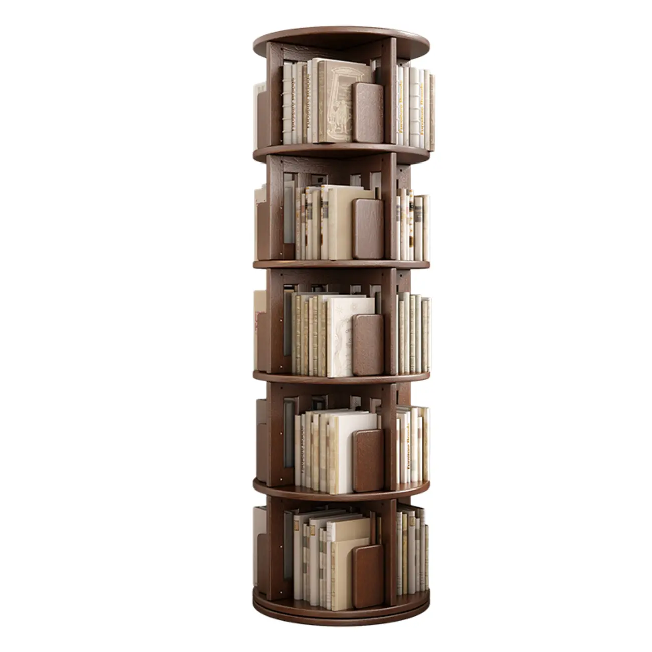Medium Rotatable Nut-brown Wooden Vertical Bookcase