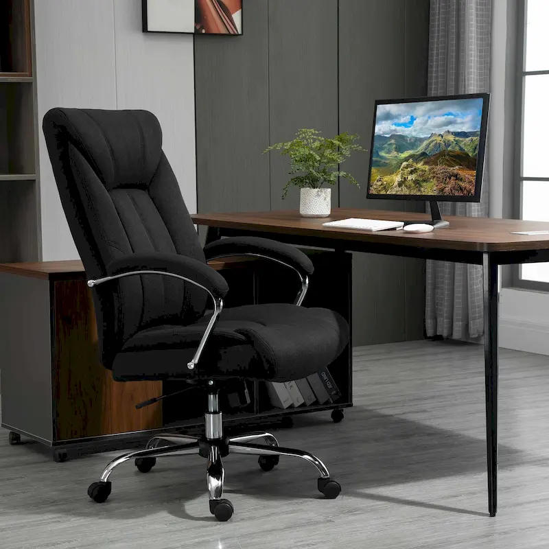 Vinsetto High Back Swivel Home Office Chair Task Ergonomic Linen Fabric Computer Chair, with Arm, Adjustable Height