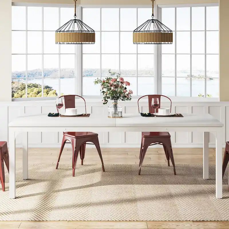 78.74 Inches Industrial Rectangular Dining Table with Heavy-Duty Metal Legs (Only Table)