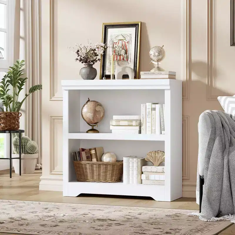 2/3 Tier Bookshelf, Farmhouse Bookcase with Adjustable Shelves, Open Display Storage Rack & Anti-Slip Design for Home Office, Library & Living Room