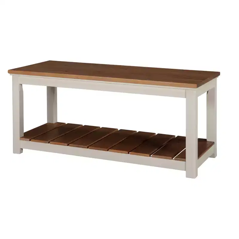 Savannah Bench Ivory with Natural Wood Top - Alaterre Furniture