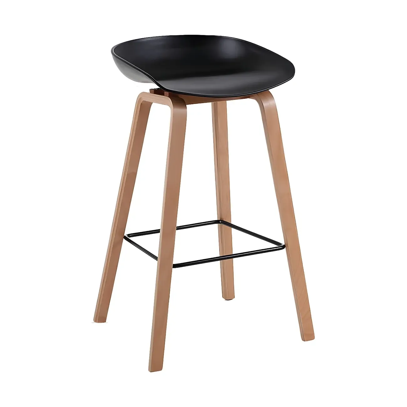 Mid-Century Modern Plastic Bar Stool with Wood Legs