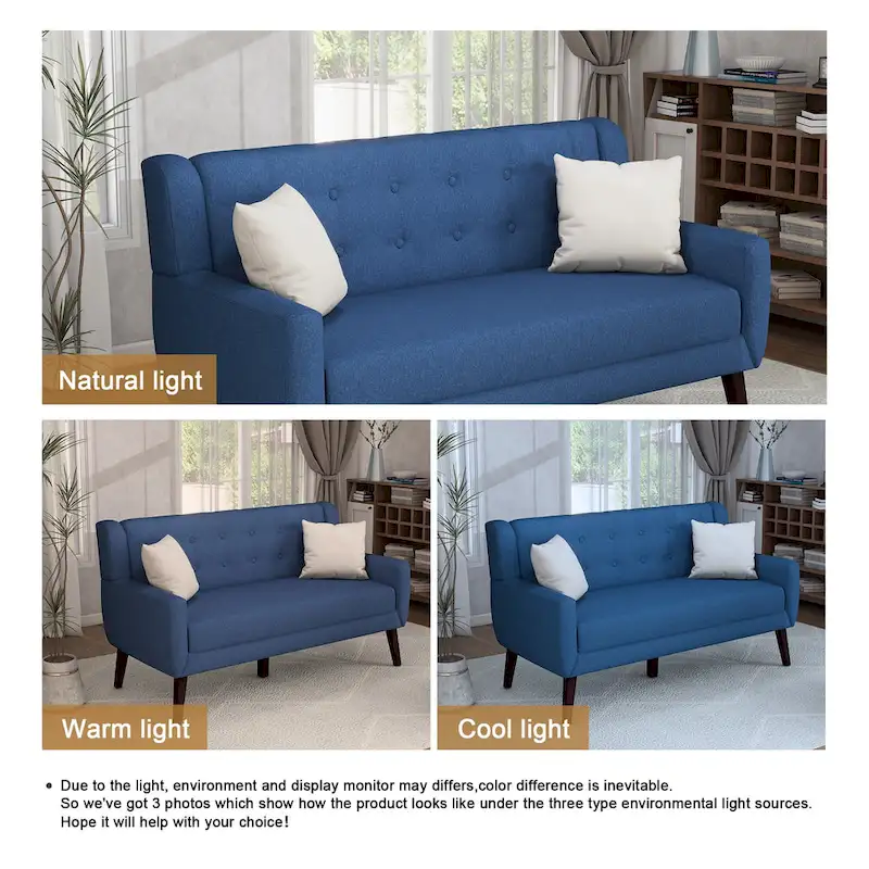 Modern Curved 63 Button Tufted Upholstered Loveseat with 2 Pillows