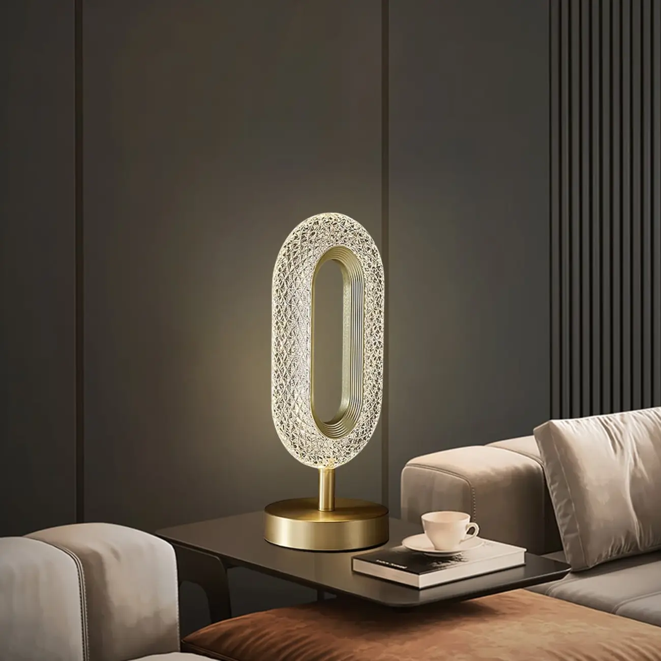 Art Deco Luxury Gold Brass Acrylic Ring Shape LED Table Lamp