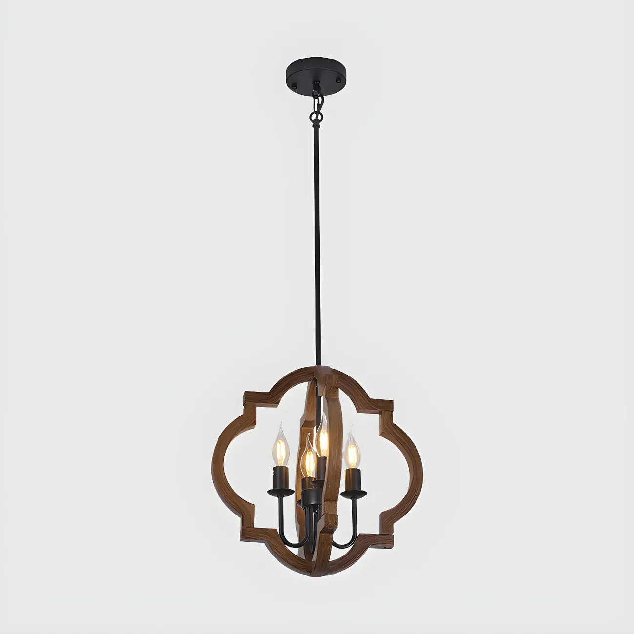 Industrial Adjustable Brown Wood Caged Candelabra Chandelier