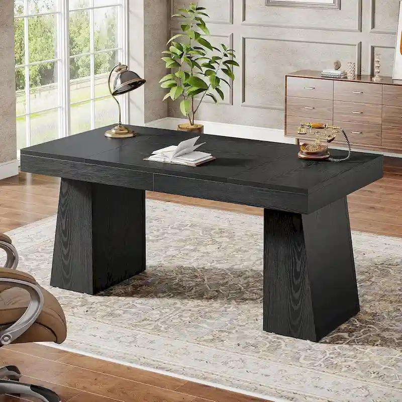 55 Inches Executive Desk Home Office Desk, Wood Computer Desk Business Workstation Desk