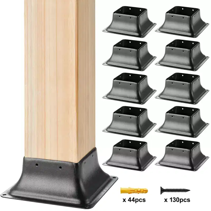 VEVOR Post Base 4x4 10Pcs, Internal 3.6x3.6 Heavy Duty Powder-Coated Steel Post Bracket Fit for Standard Wood Post Anchor, Decking Post Base