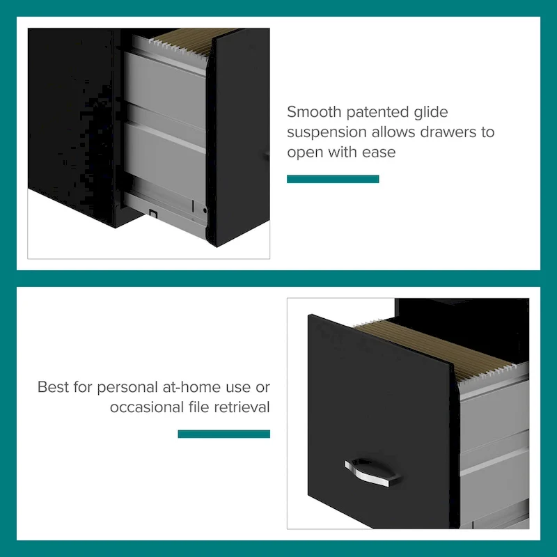 Black 3-Drawer Metal File Cabinet for 1 Person
