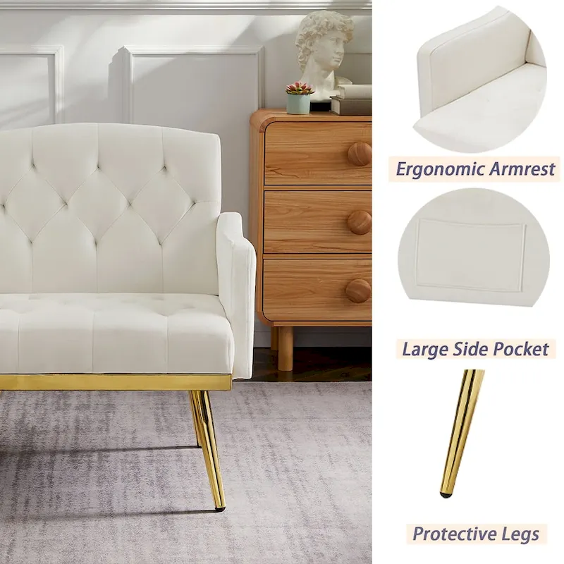Velvet Accent Chair, Comfy Tufted Upholstered Armchair, Gold Legs - 28.7W