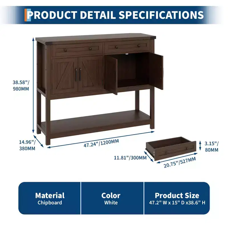Sideboard Buffet Cabinet, Modern Farmhouse Coffee Bar Cabinet w/4 Doors, 2 Drawers & an Open Shelf, Wooden Console Table for Kitchen, Living Room