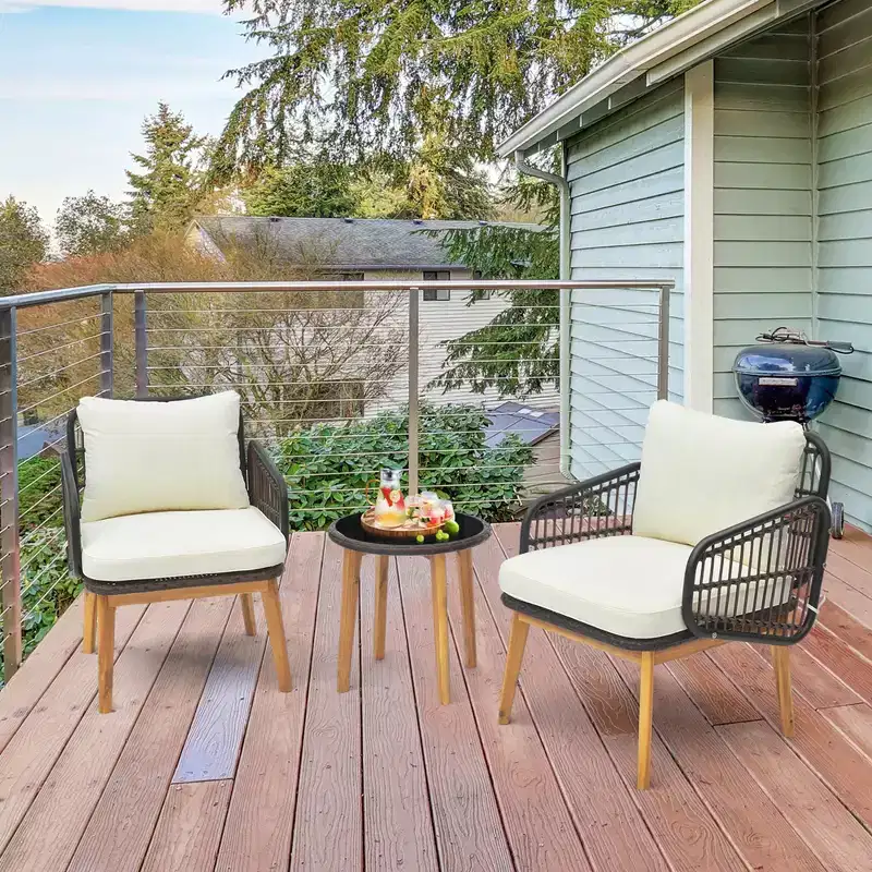 Costway 3 PCS Patio Furniture Set with Cushioned Chairs and Tempered Glass Side Table