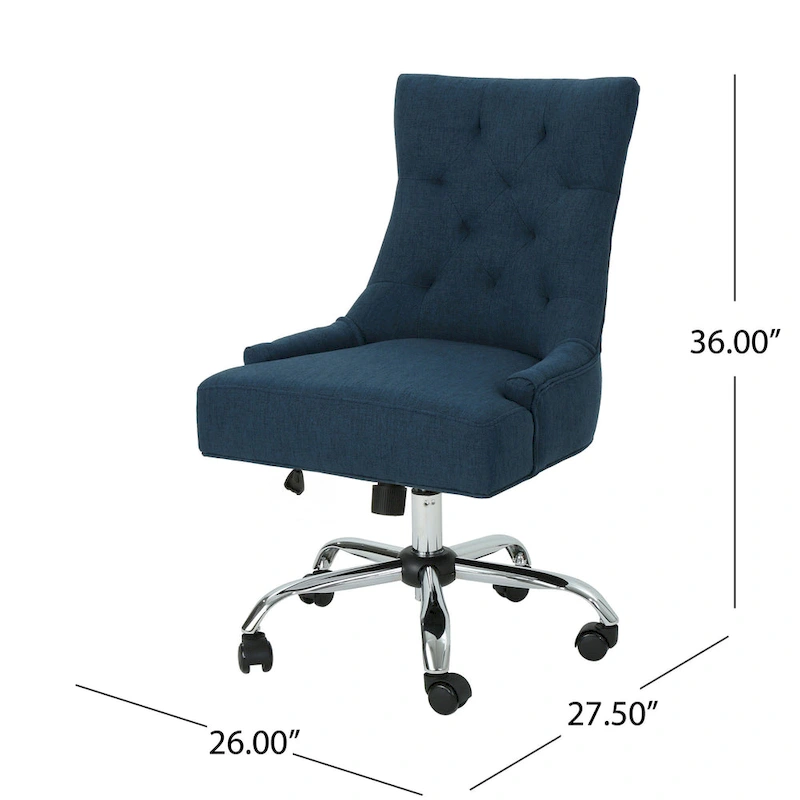 Ovi Swivel Office Chair, Navy Blue Fabric, Tufted Back, Rolling Wheels