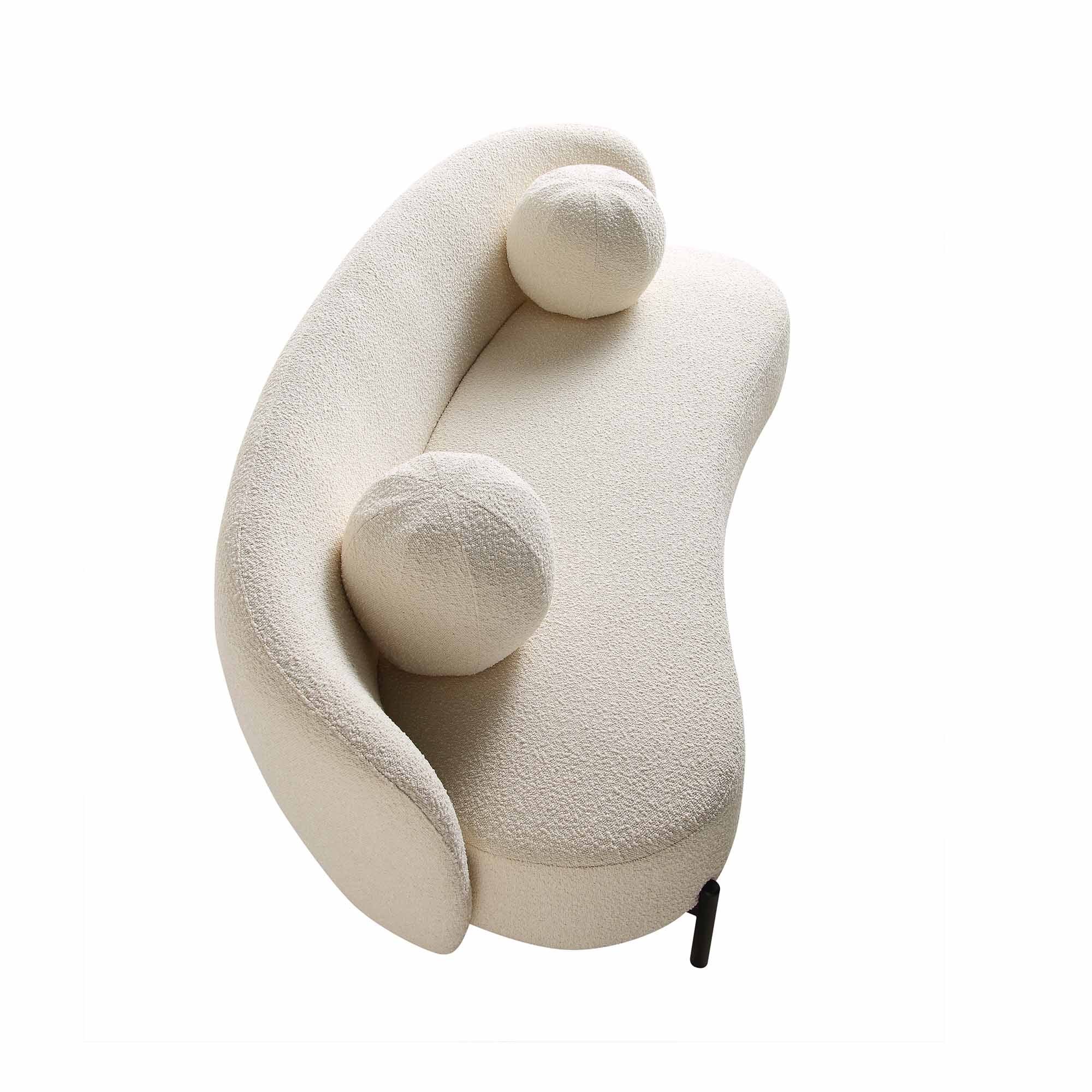 3-Seater Curved Sofa with Ball Cushions, Ecru Boucle