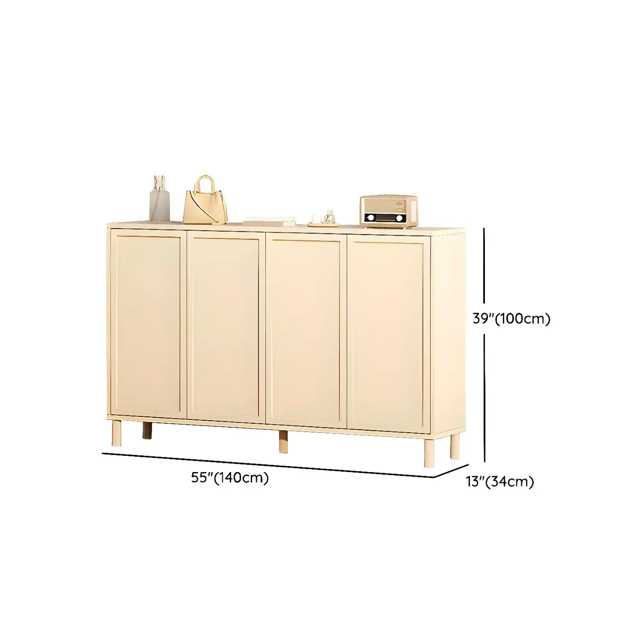 Cream White Wood Shoe Cabinet with Shoe Lattice