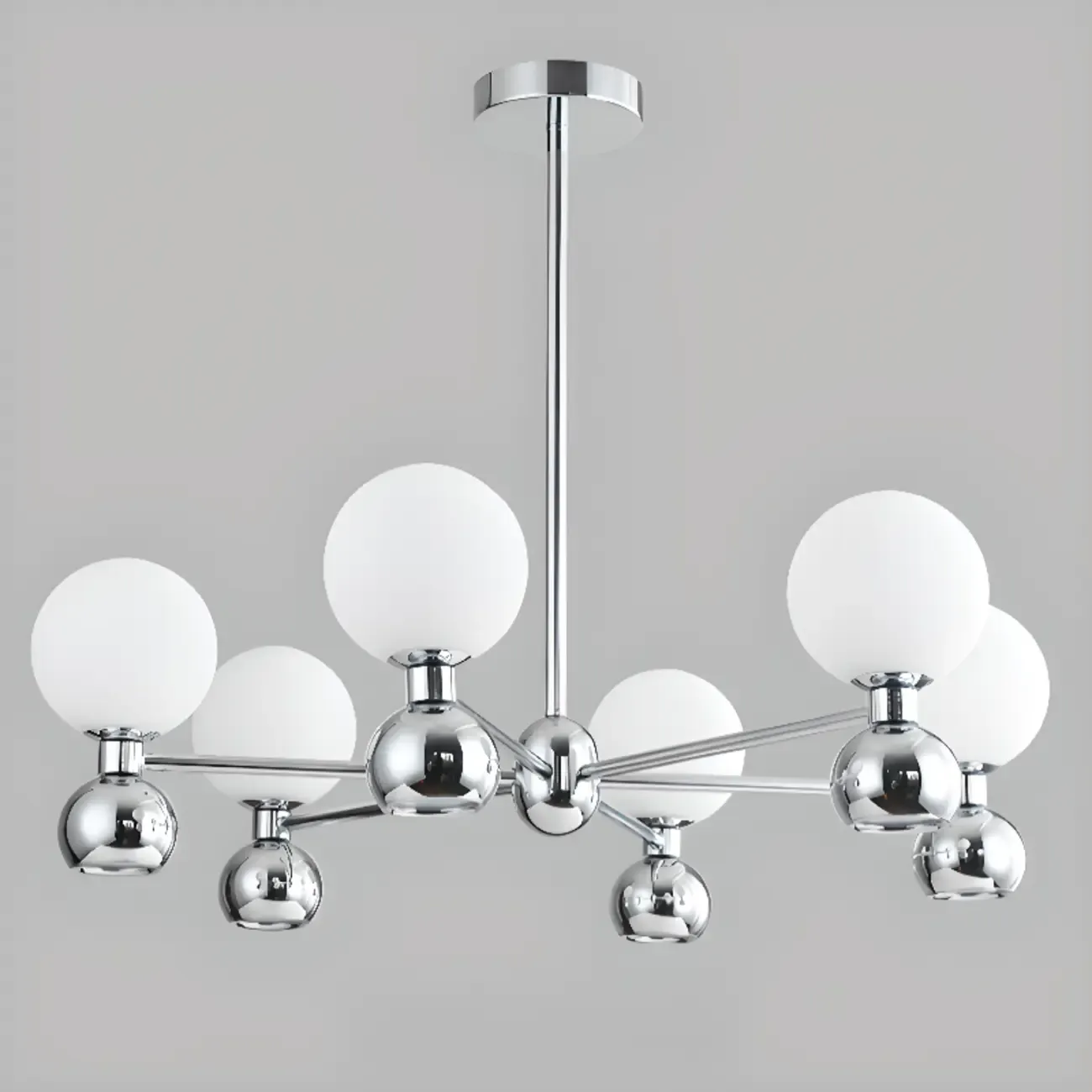Modern Style White Globe Chandelier with Metal Frame