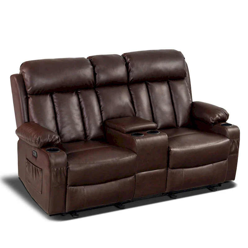 Dark Brown / Black / Cream White Faux Leather Power Recliner Sofa, 2–3 Seat