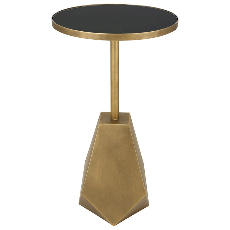 Geometric Antique Bronze Accent Table with Glass Top, Single