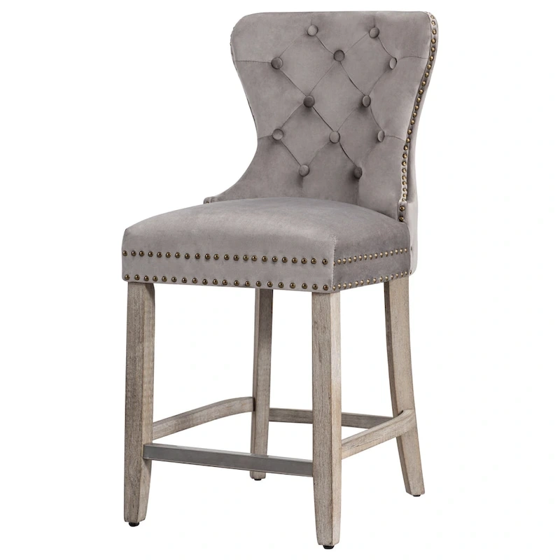 Carter 24  Wingback Tufted Nailhead Counter Stool with Antique Grey Legs