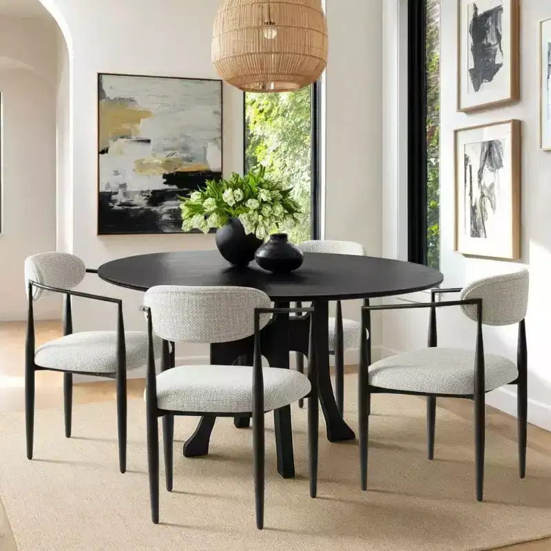 Set of 4 Modern Dining Armchairs with Soft Padded Seat, Sleek Black Metal Legs, Comfortable Side Chairs for Kitchen or Dining Room-Panipeachy
