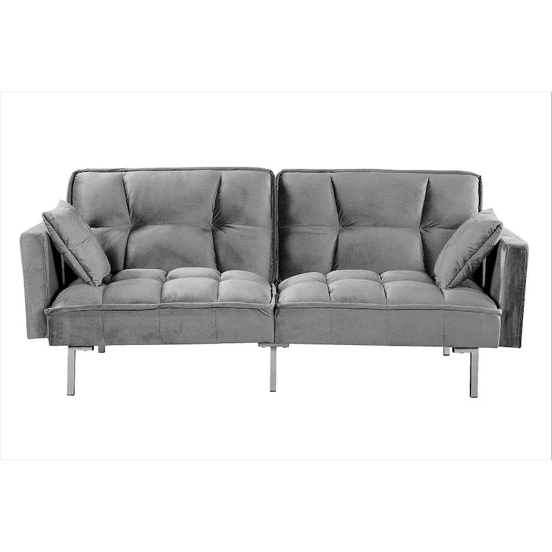 Regal Convertible Sleeper Sofa Bed Velvet Pull Out Couch with Mid-Century Style Tufted Design and Metal Legs