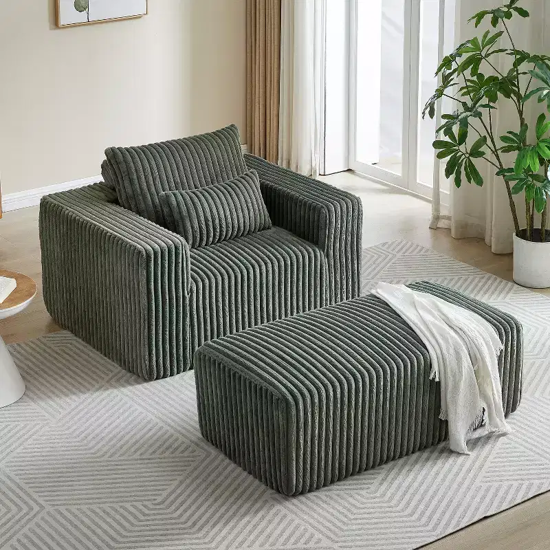 GDFStudio Valerie 62.5 D Corduroy Oversized Armchair, Upholstered Single Sofa Lounge Chair with Ottoman