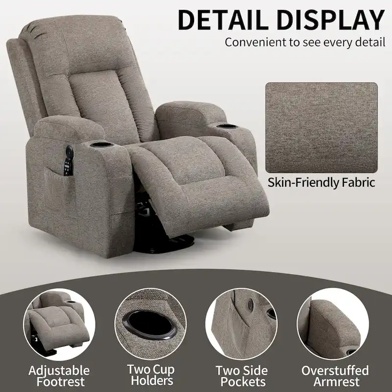 Power Lift Recliner with Massage, Lumbar Heating, USB Charging & Cup Holders, Modern Ergonomic Design
