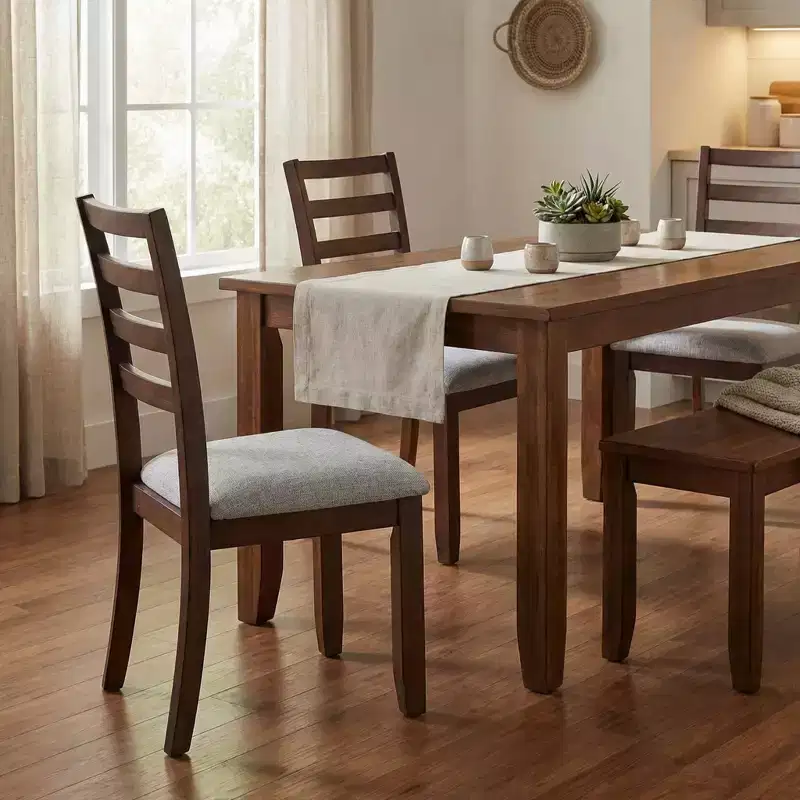 GDFStudio Parker Contemporary Wood Upholstered Dining Chair with Ladder Back (Set of 2)