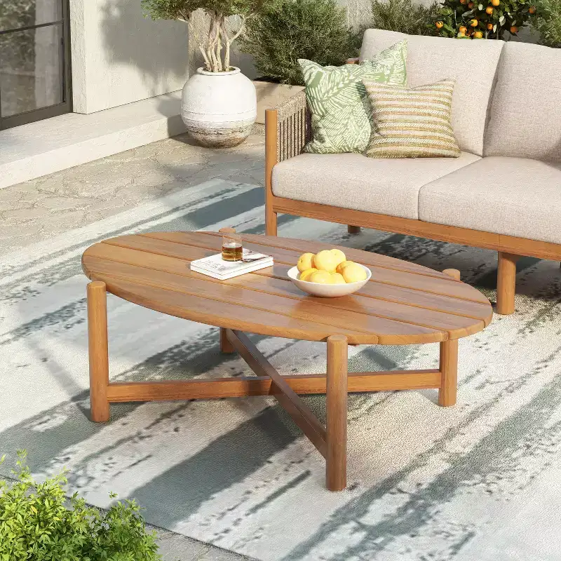 Christopher Knight Home Nada Modern Patio Acacia Coffee Table with Slatted Oval Design