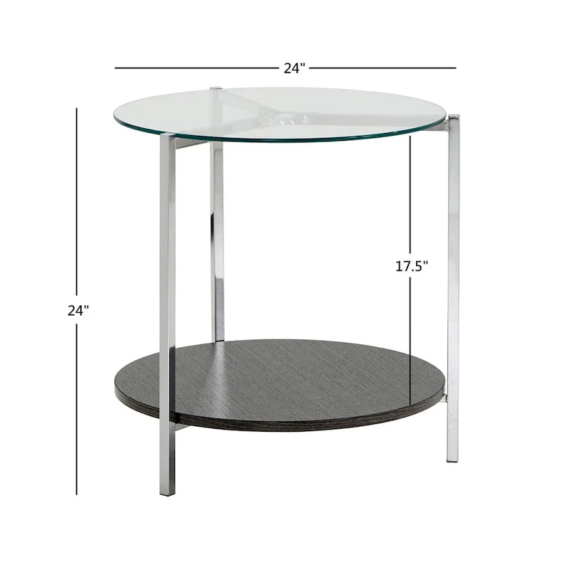 Roti Chrome End Table with Glass Top  Modern