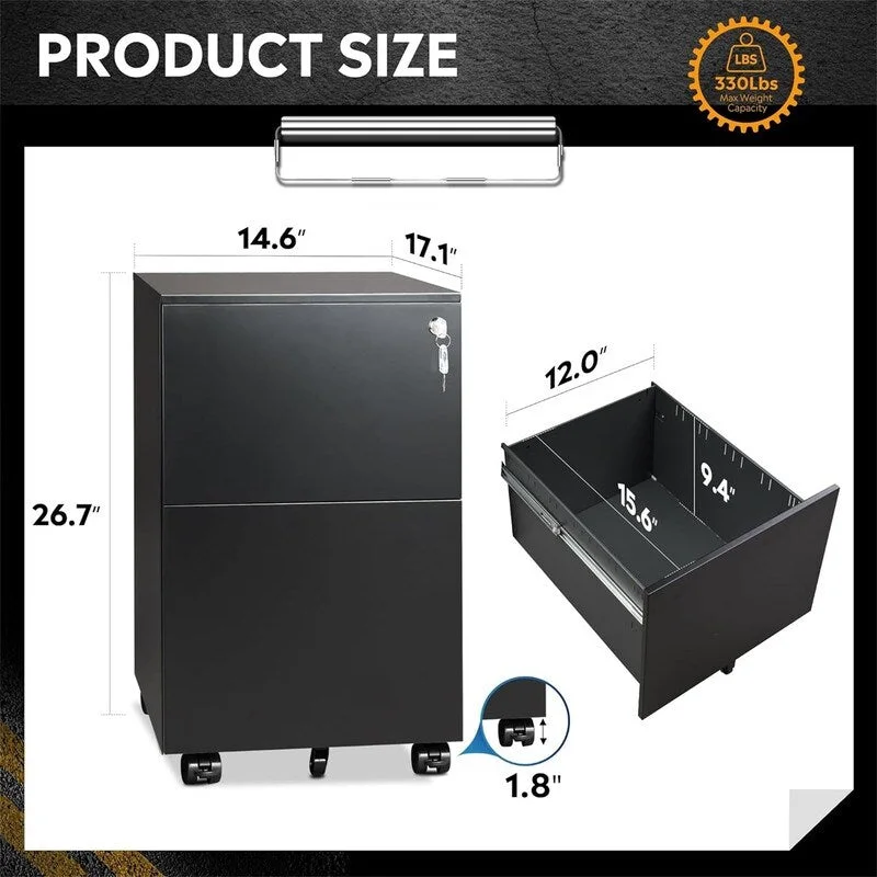2-Drawer Mobile File Cabinet