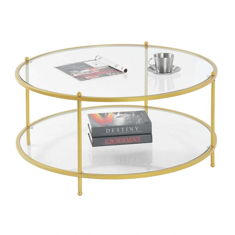 Convenience Concepts Royal Crest 2 Tier Round Glass Coffee Table